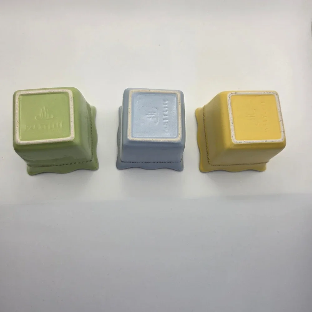 PartyLite Ceramic Votive Candle Holders Set of 3 Pastel Green Blue Yellow Square - Picture 5 of 7